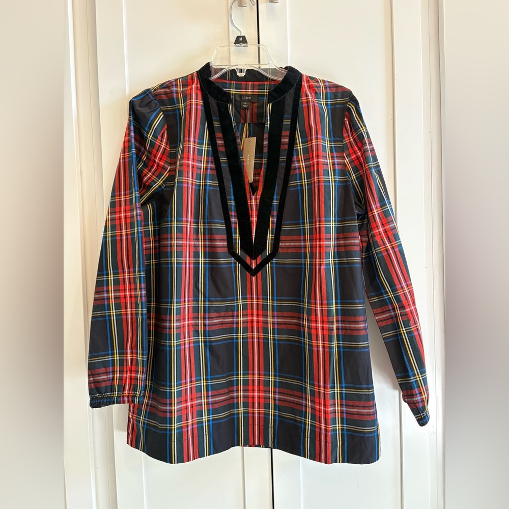 J. Crew Velvet Trim Plaid Tunic Womens Medium NWT